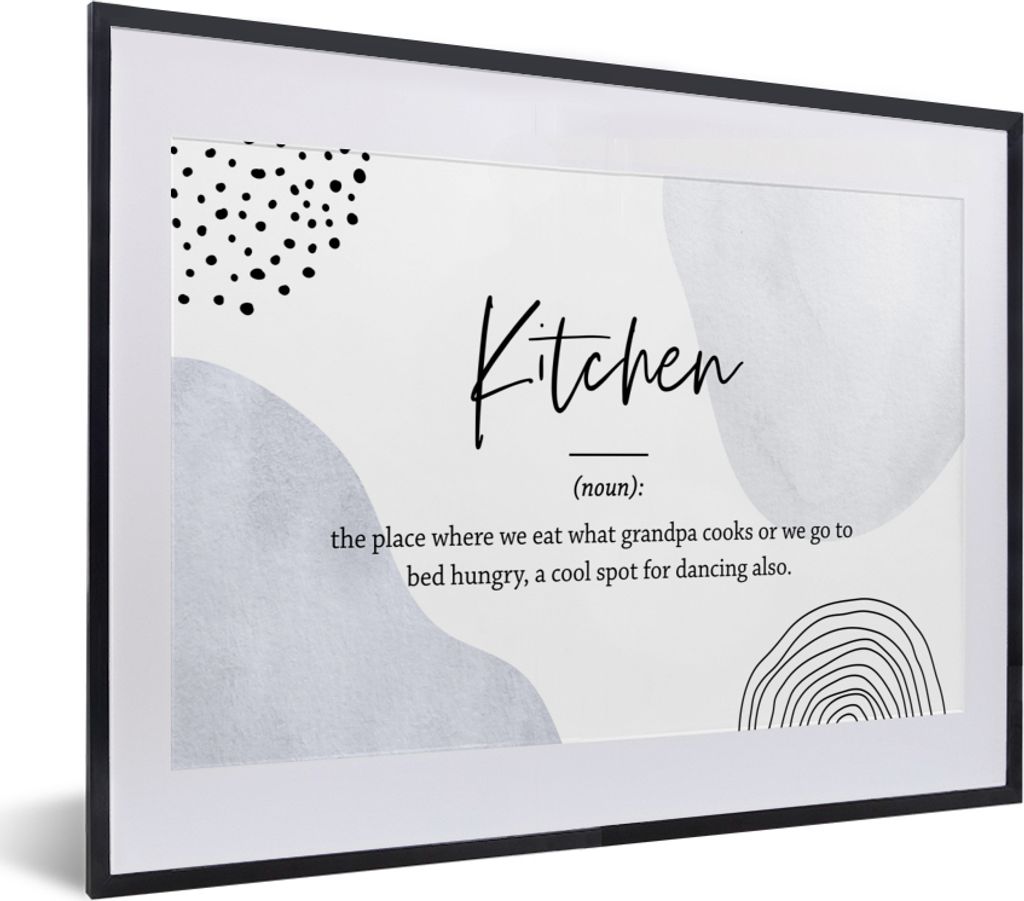 MuchoWow Gerahmtes Poster Sprichwörter - Zitate - Küche - Definition Küche - Wörterbuch 40x30 cm - Poster mit Schwarzem Bilderrahmen Wandpost...