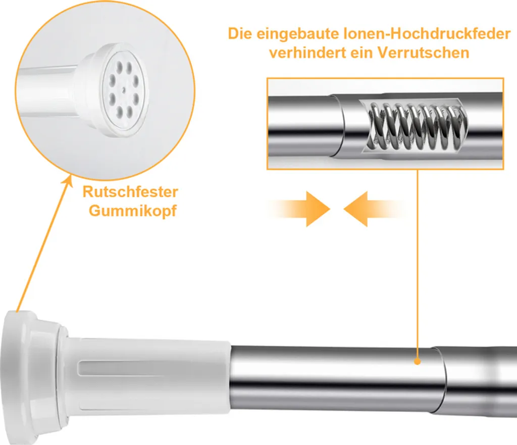 Asta Doccia Estensibile TolleTour | No Trapano | 140-260 cm Inox - 4