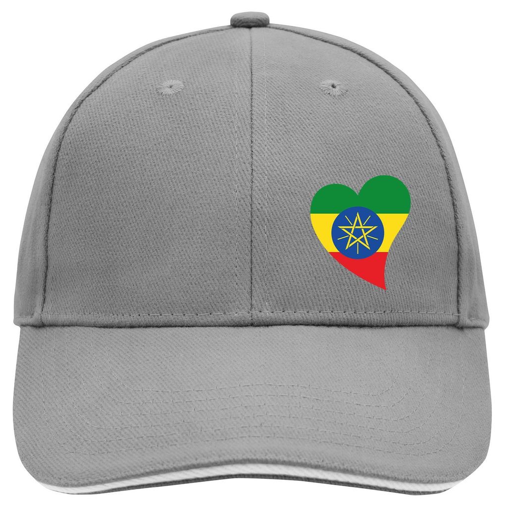 Huuraa Cappy Mütze Äthiopien Flagge Herz Dark Grey/White Baumwolle 6-Panel Kappe Geschenkidee