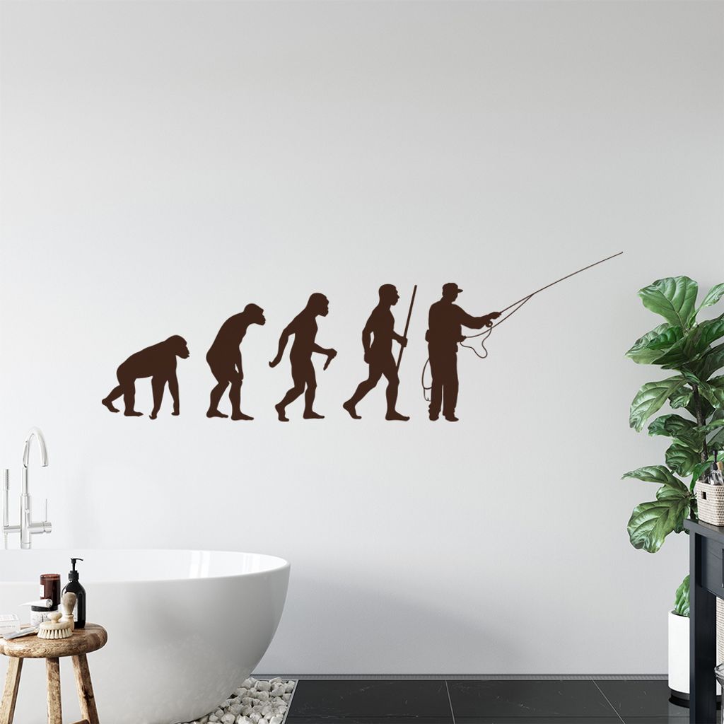 Angler - Fischer - Evolution Wandtattoo Wandaufkleber Wall Sticker - Dekoration, Küche, Wohnzimmer, Schlafzimmer, Badezimmer
