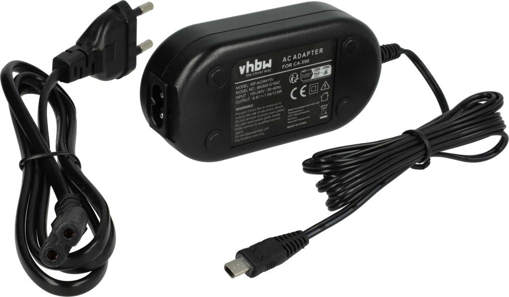 vhbw Netzteil kompatibel mit Canon ZR-800, MD205, MD216, MD120, ZR800, MD160, ZR830, FS100, MD215, FS11, MD235, FS10, DC302 Kamera, Digitalkamera, 2m