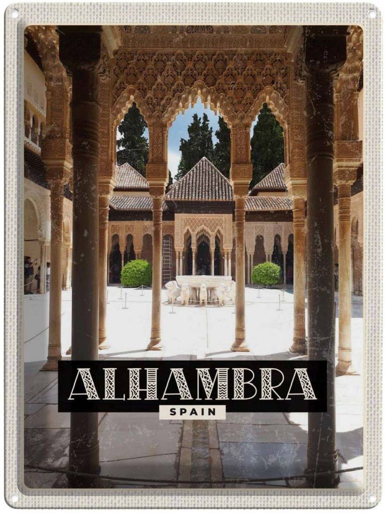 vianmo Blechschild 40x30 cm Alhambra Spain Tourismus Bildmotiv Reisemotiv Abenteuer Reisen Straße Stadt Urlaub