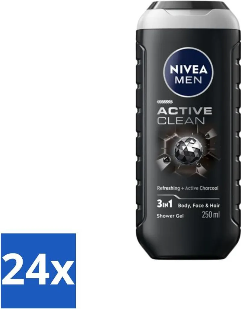 NIVEA MEN Active Clean 24 Pezzi - Gel Doccia Carbone Attivo Scorta