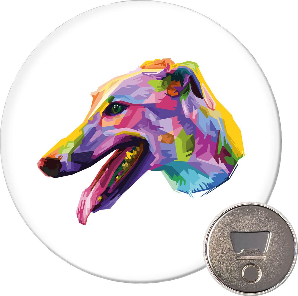Huuraa Magnet Greyhound Colorful 59mm Kühlschrankmagnet rund Flaschenöffner Geschenkidee