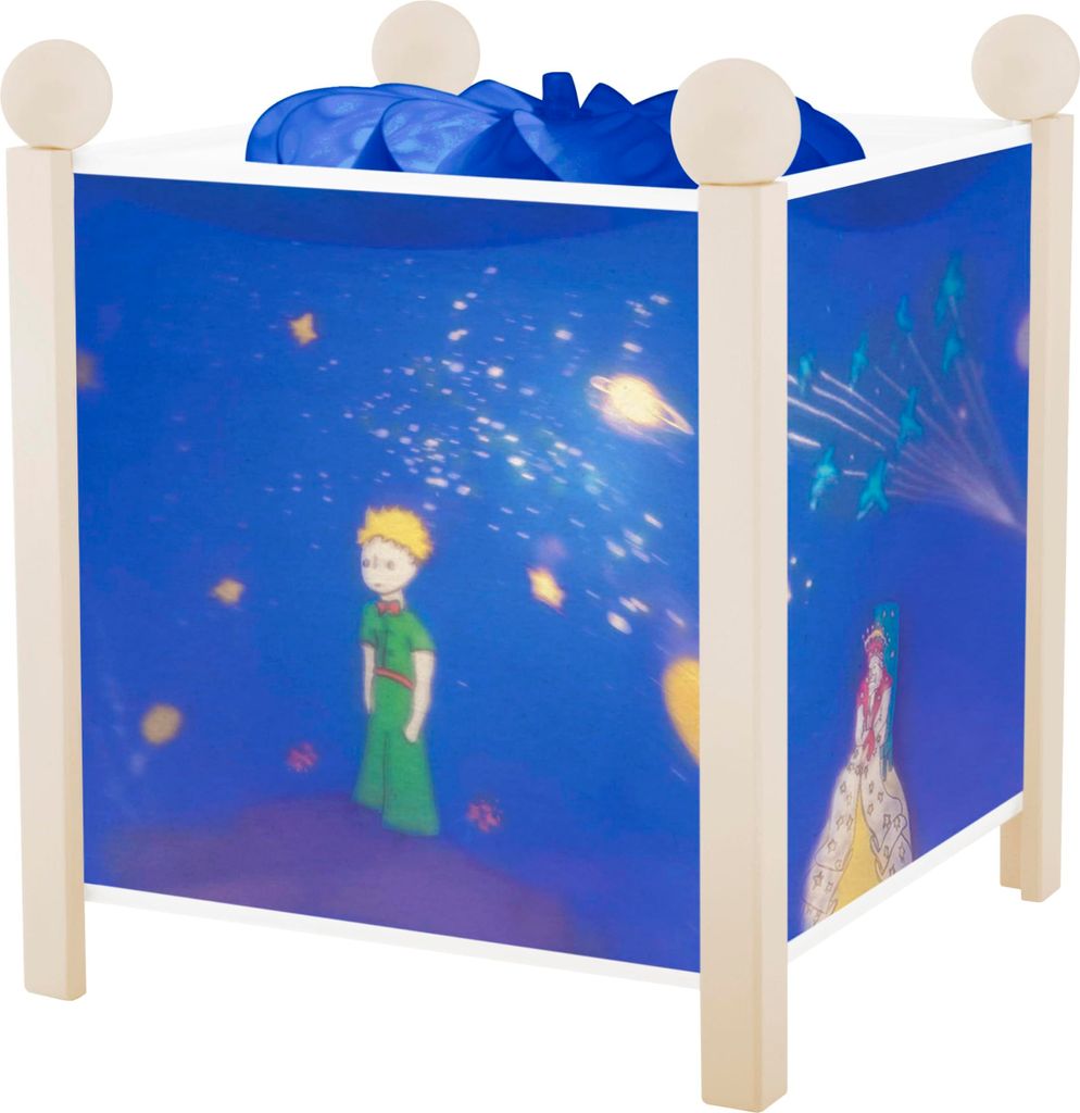 A magical lantern with illustrations from The Little Prince.