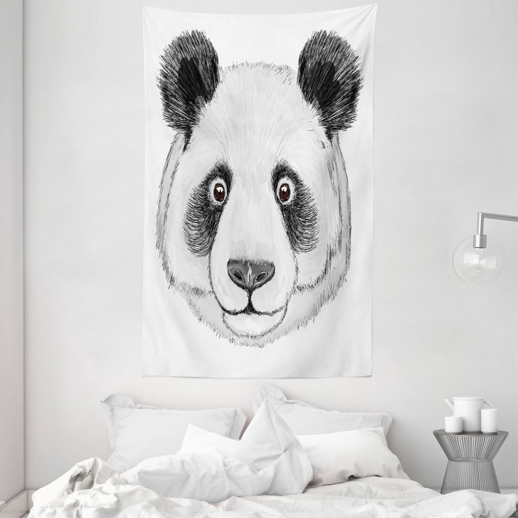 ABAKUHAUS Tier Wandteppich und Tagesdecke, Hand gezeichnet Panda aus Weiches Mikrofaser Stoff Waschbar ohne Verblassen Digitaldruck, 140 x 230 cm, ...