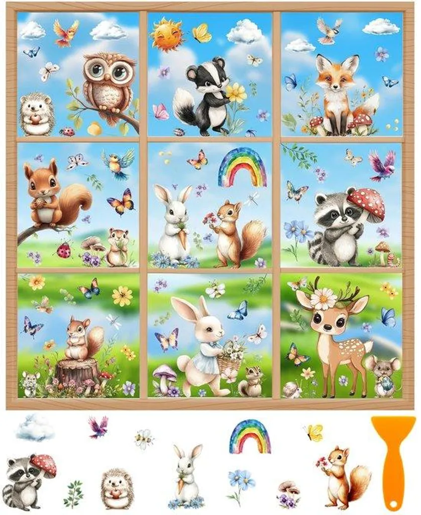 Décoration de fenêtre enfant animaux forêt pour vitres et miroirs (Lot)