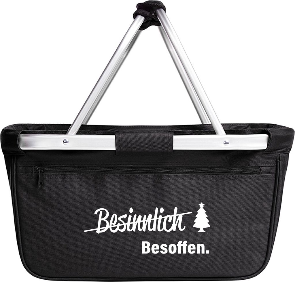 Huuraa Einkaufskorb Besinnlich Besoffen Tannenbaum 20 Liter Black faltbarer Tragekorb Geschenkidee