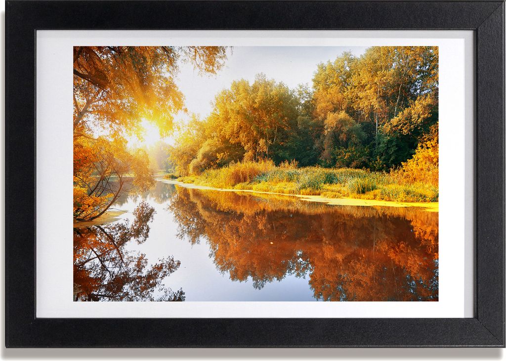 Bild 30x20 MDF-Rahmen, Wandkunst Fluss im Herbst