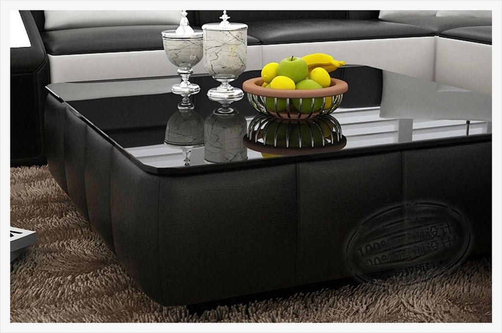 Design Glastisch Leder Couch Tisch Tische Glas Sofa Wohnzimmertisch NEU
