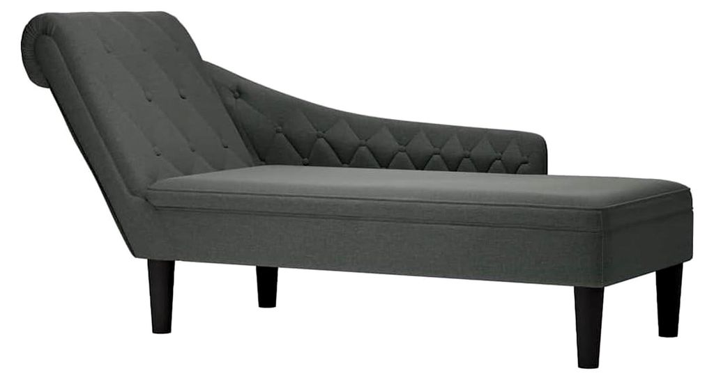 Chaiselongue, Indoor Lounge Sofa mit Kissen und rechter Armlehne, Gepolsterte Recamiere für Wohnzimmer, Schlafzimmer und Büro, Dunkelgrau Stoff