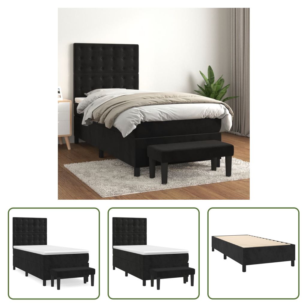 The Living Store Boxspringbett mit Matratze Schwarz 90x190 cm Samt