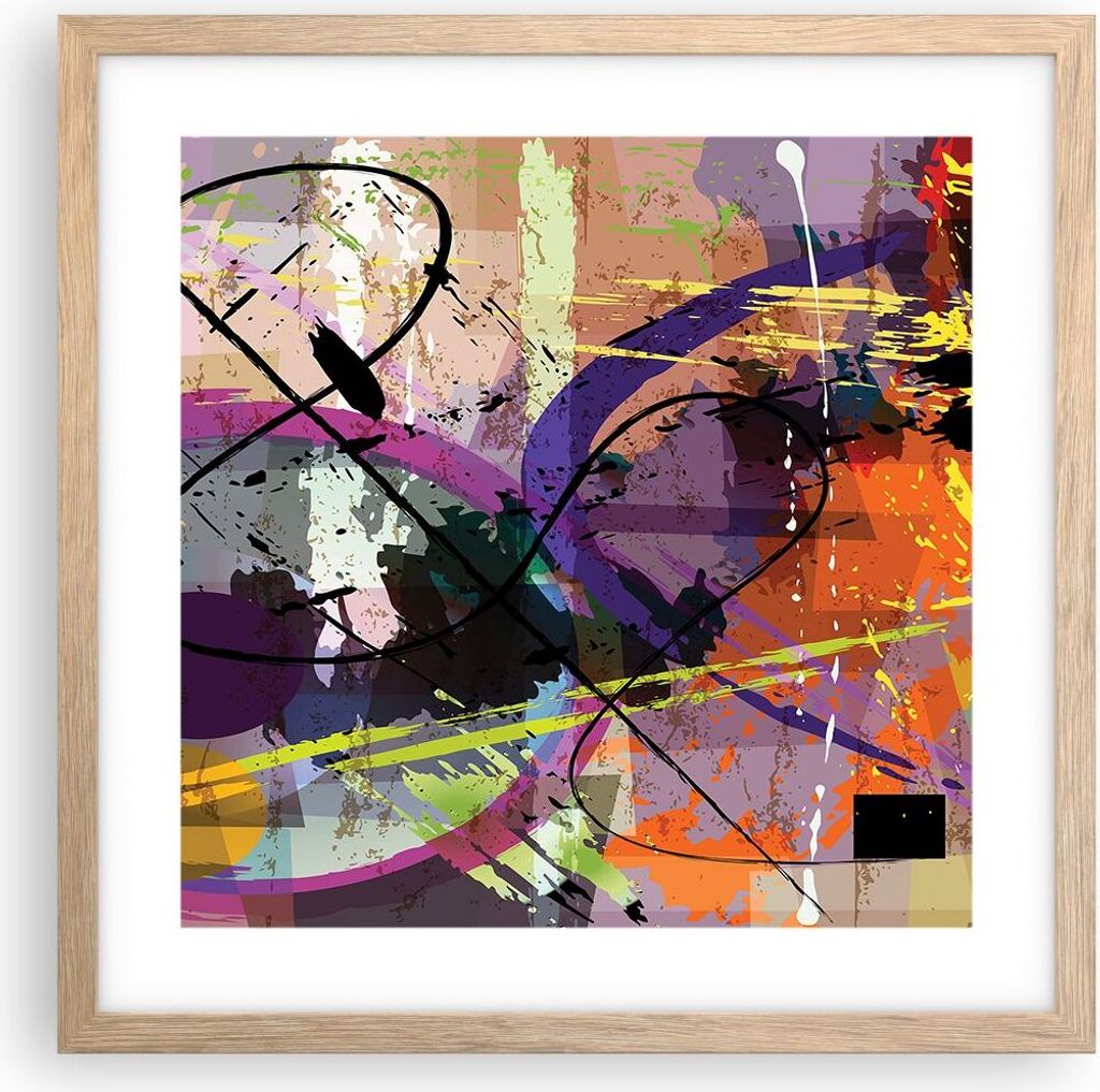 Gerahmtes Poster - Rahmen in heller Eiche - Abstraktion modern - 40x40 cm - Wand Bild - Wanddeko - Wandbilder - Wandposter - Bilderrahmen - Bilder ...