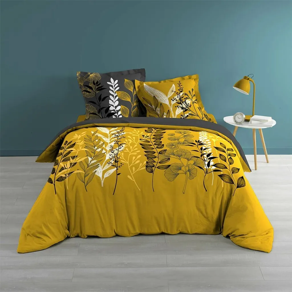 Housse de couette coton Yellow Botanic 240x220 cm - Motif floral jaune