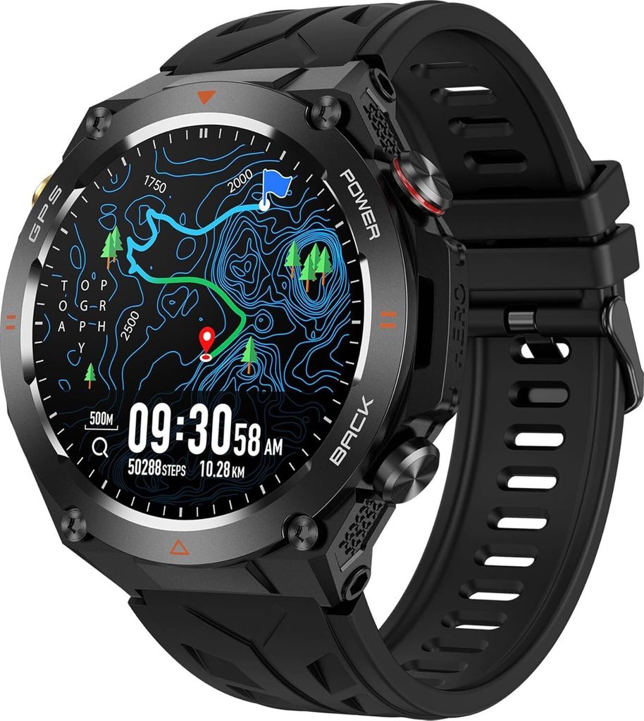 Smartwatch Herren Damen GPS Laufuhr mit Kompass, Barometer, Höhenmesser, Fitnessuhr, Telefonfunktion, Schlaftracker, Fitness Tracker, Schrittzähler
