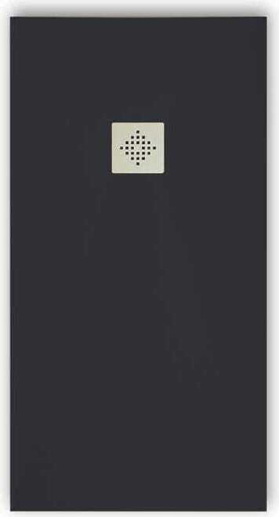 Mineralguss-Duschwanne extra flach PURE Schieferoptik anthrazit 80x190 cm Edelstahl in chrom