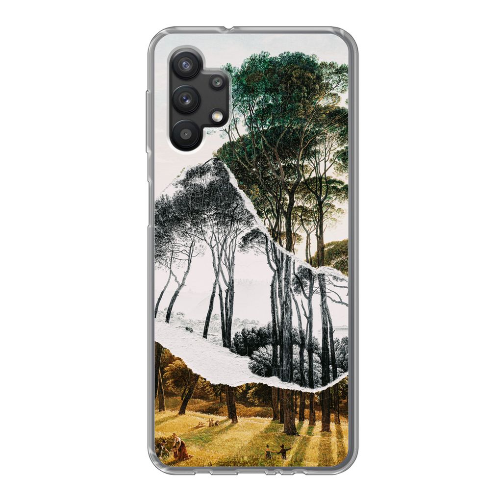 MuchoWow Handyhülle Schutzhülle Hülle für Samsung Galaxy A32 5G Italienische Landschaft Schirmkiefern - Kunst - Hendrik Voogd - Malerei - Sch...