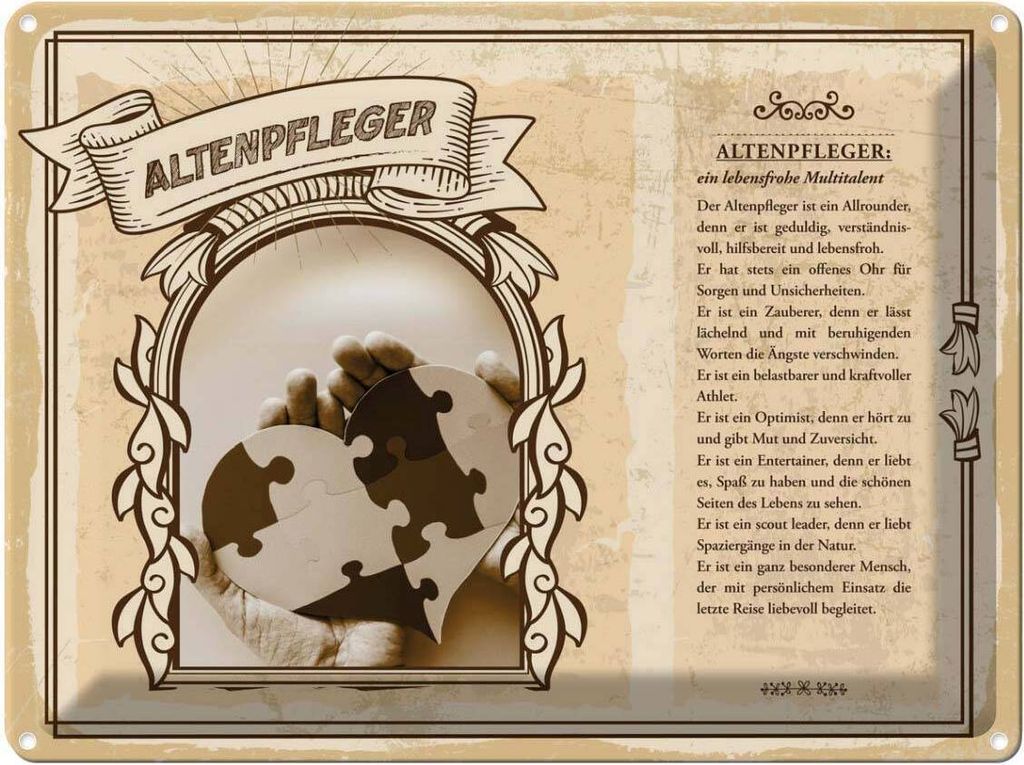 vianmo Blechschild 30x40 cm Altenpfleger geduldig hilfsbereit Beruf Arbeit