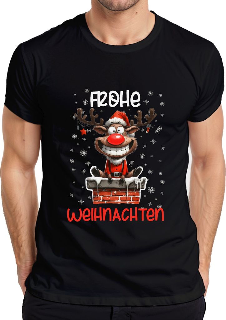 Frohe Weihnachten lustiger Elch Reh Rentier - Weihnachten Xmas Christmas Herren T-Shirt, Schwarz, 3XL