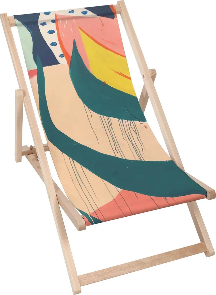 Lettino Dreamroots pieghevole in legno, legno di faggio fino a 130 kg, lettino pieghevole con regolazione dell'inclinazione dello schienale a 3 livelli, AbstractStreetPaint