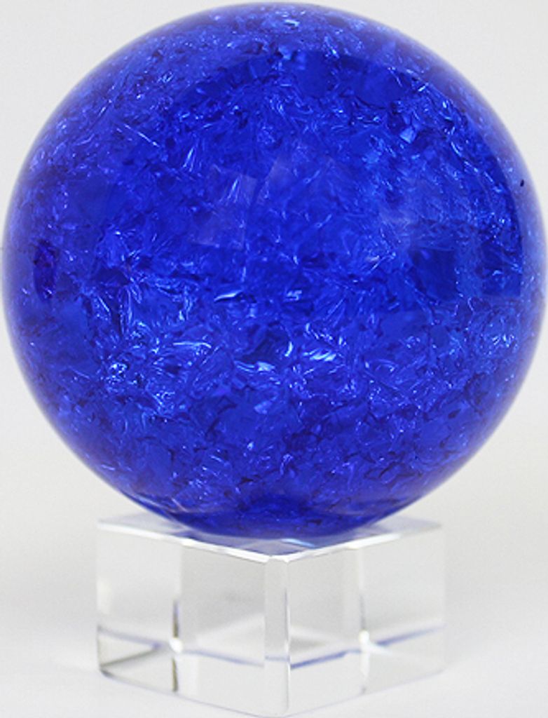 Glaskugel Effekt Kugel auf Sockel Vollglas Splittereffekt (blau)