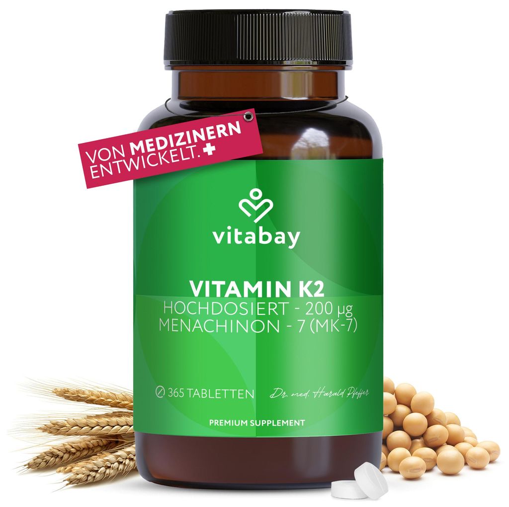 Vitabay Vitamin K2 200 μg - 365 vegane Tabletten - MK-7 all-trans - hochdosiert & ohne Zusatzstoffe - hohe Bioverfügbarkeit - Vorrat für 12 Monate
