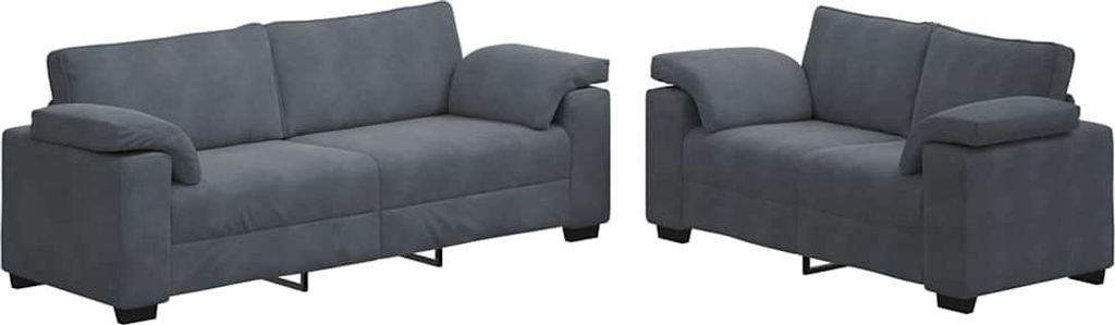 2-teiliges Sofa-Set mit Kissen, dunkelgrauer Samt