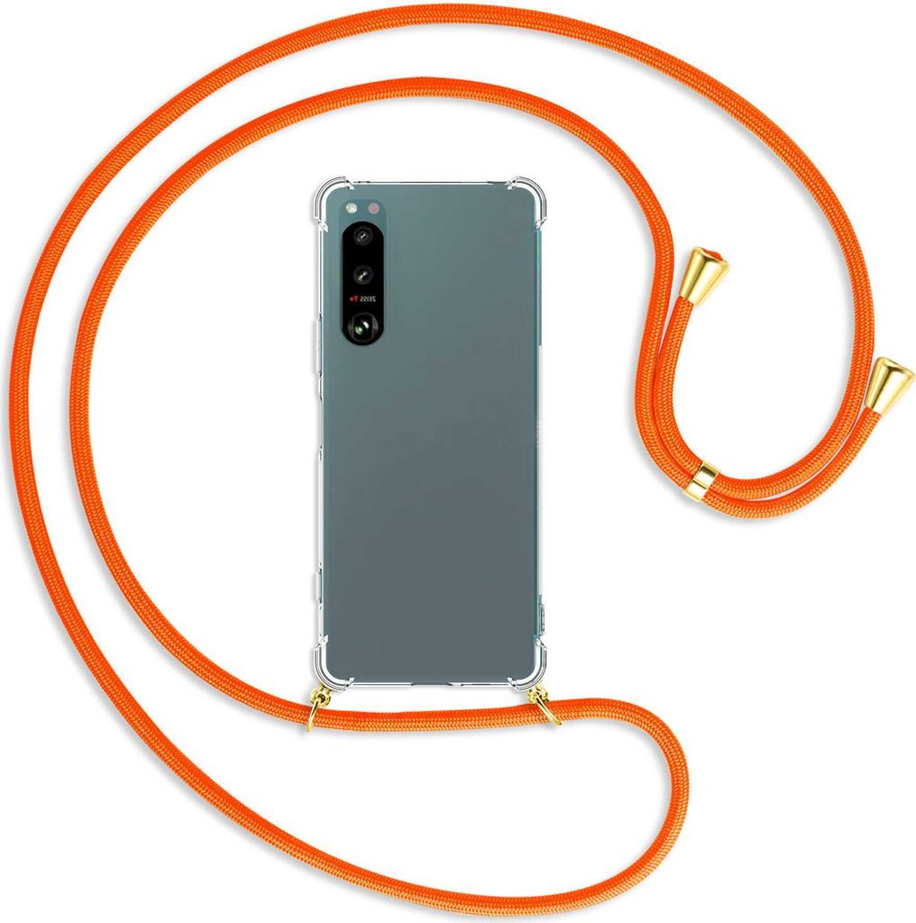 Handykette Backcover-Schutzhülle mit Band (Metall goldfarben) für Sony Xperia 5 IV (6.1'') - neonorange