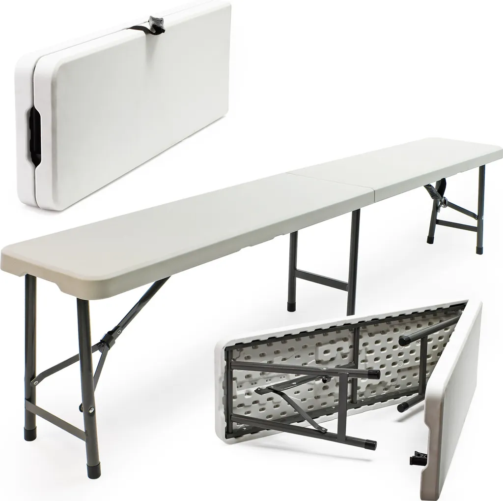 Banc de camping léger et robuste en acier et PE-HD avec poignée intégrée