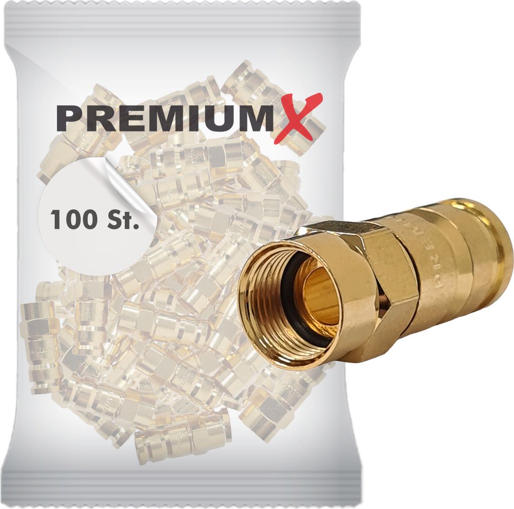 PremiumX 100x Kompressionsstecker XCon G6 F-Kompressionsstecker 7 bis 7,5mm wasserdicht für SAT Kabel Koaxialkabel Kompression Stecker