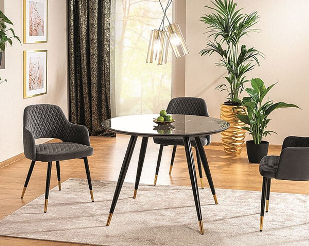 Esstisch Küchentisch Cyryl II 100x100cm Steinoptik schwarz Gold