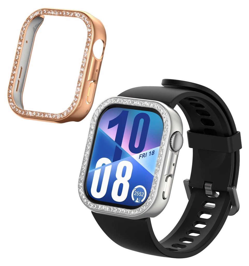 kwmobile 2x Kunststoff Hülle kompatibel mit Huawei Watch Fit 4 Schutzhülle Schutzrahmen - Glitzer Schutz Zubehör in Silber Rosegold
