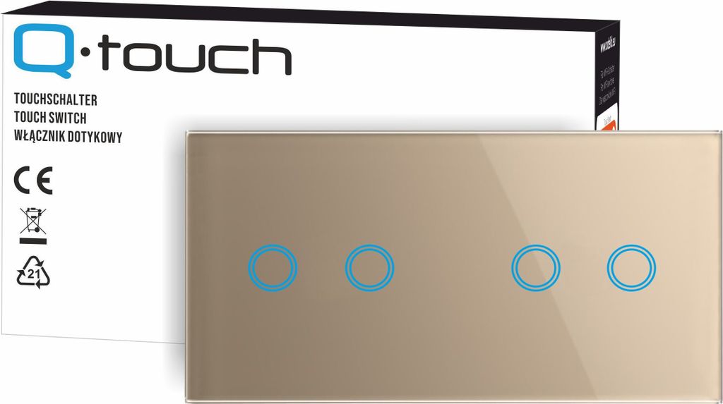 Touchschalter Panel 2+2 Glas gold Qtouch Wandschalter ohne Modul