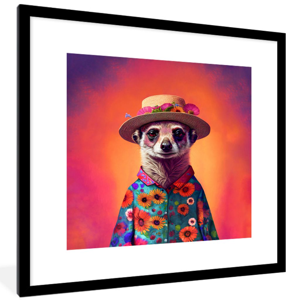 MuchoWow® Gerahmtes Poster Erdmännchen - Blumen - Hut - Produktbild 