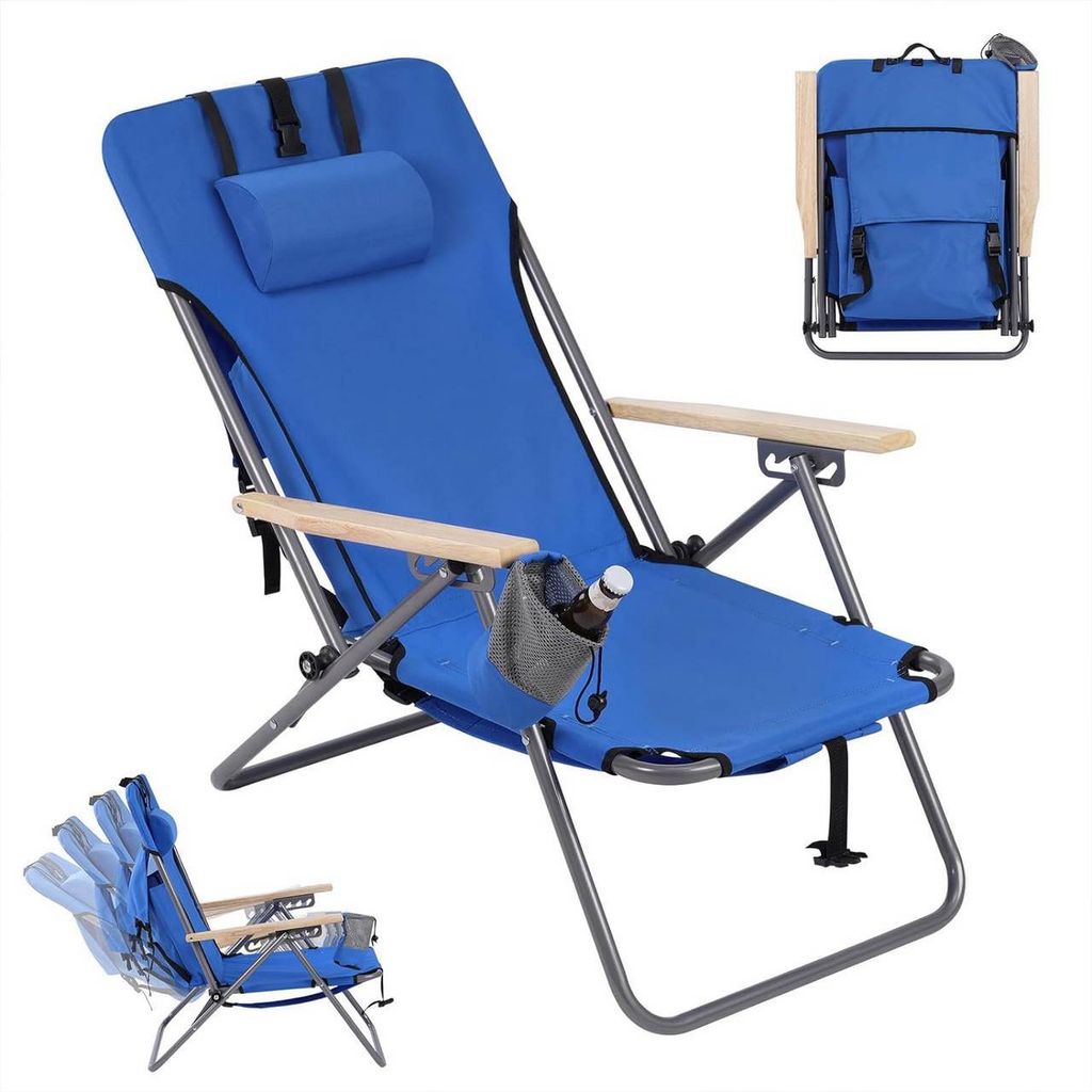 WOLTU 1 x Campingstuhl, 4-stufig verstellbar, Angelstuhl, Kopfstütze, Blau