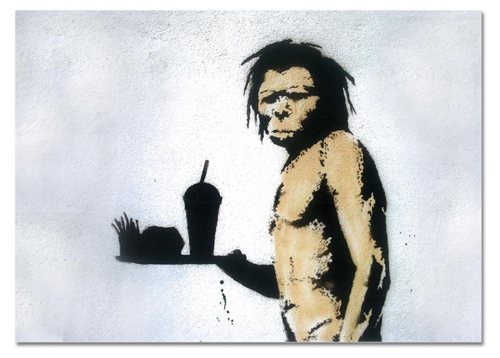 Giallobus - Primitiver Mann - Banksy - 100L x 70B cm - Bild - Acrylglas
