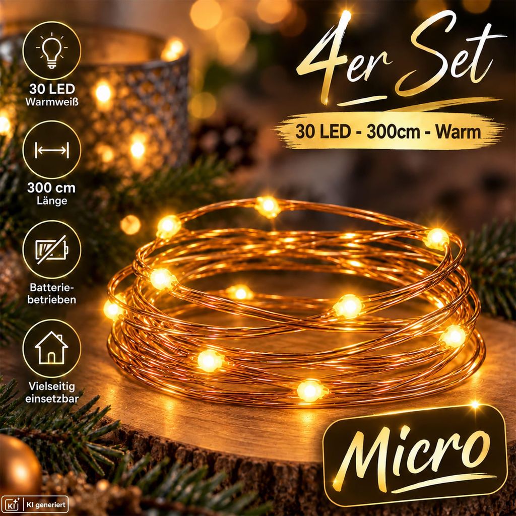4 Set LED Lichterkette Drahtlichterkette Weihnachten Produktbild 