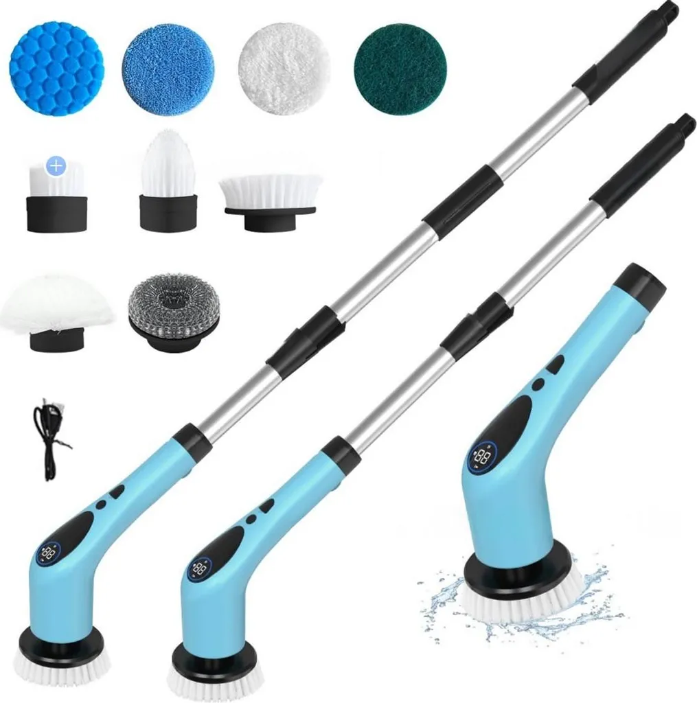 Brosse de Nettoyage à Vitesse Réglable 9-en-1 avec Écran de Contrôle LCD