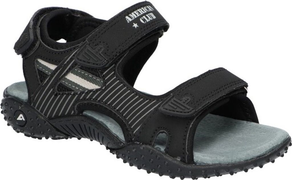 AMERICAN CLUB HL164 Solide KinderSandalen, Naturleder Innensohle, Klett Sandalen, Sportsandalen, Schwarz 34