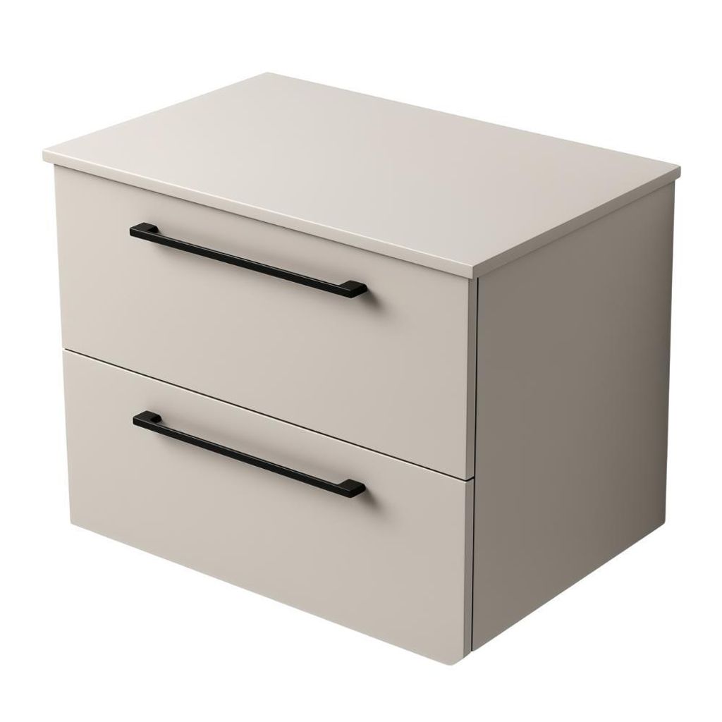 Waschbeckenunterschrank ONE Kaschmir 2 große Schubladen hängend Badmöbel 60x50x46 schwarze Griffe Waschbeckenschrank