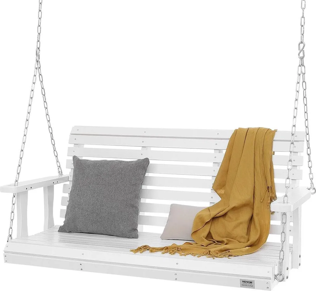 Balançoire robuste 400kg en bois blanc, banc de porche anti-usure 1,4m