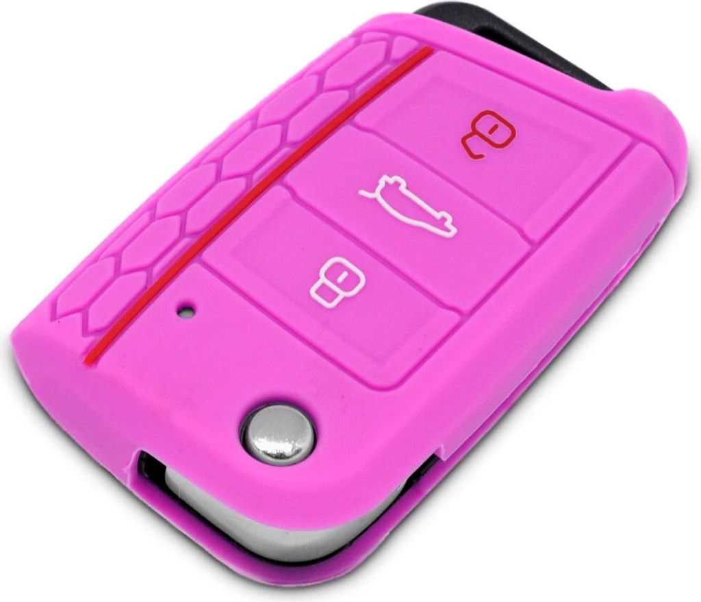 Auto Schlüssel Hülle Silikon Schutz Cover im Wabe Design Pink kompatibel mit Golf 7 Polo 6C Seat Ateca Arona Leon Skoda Octavia Superb Kodiaq 3 T...