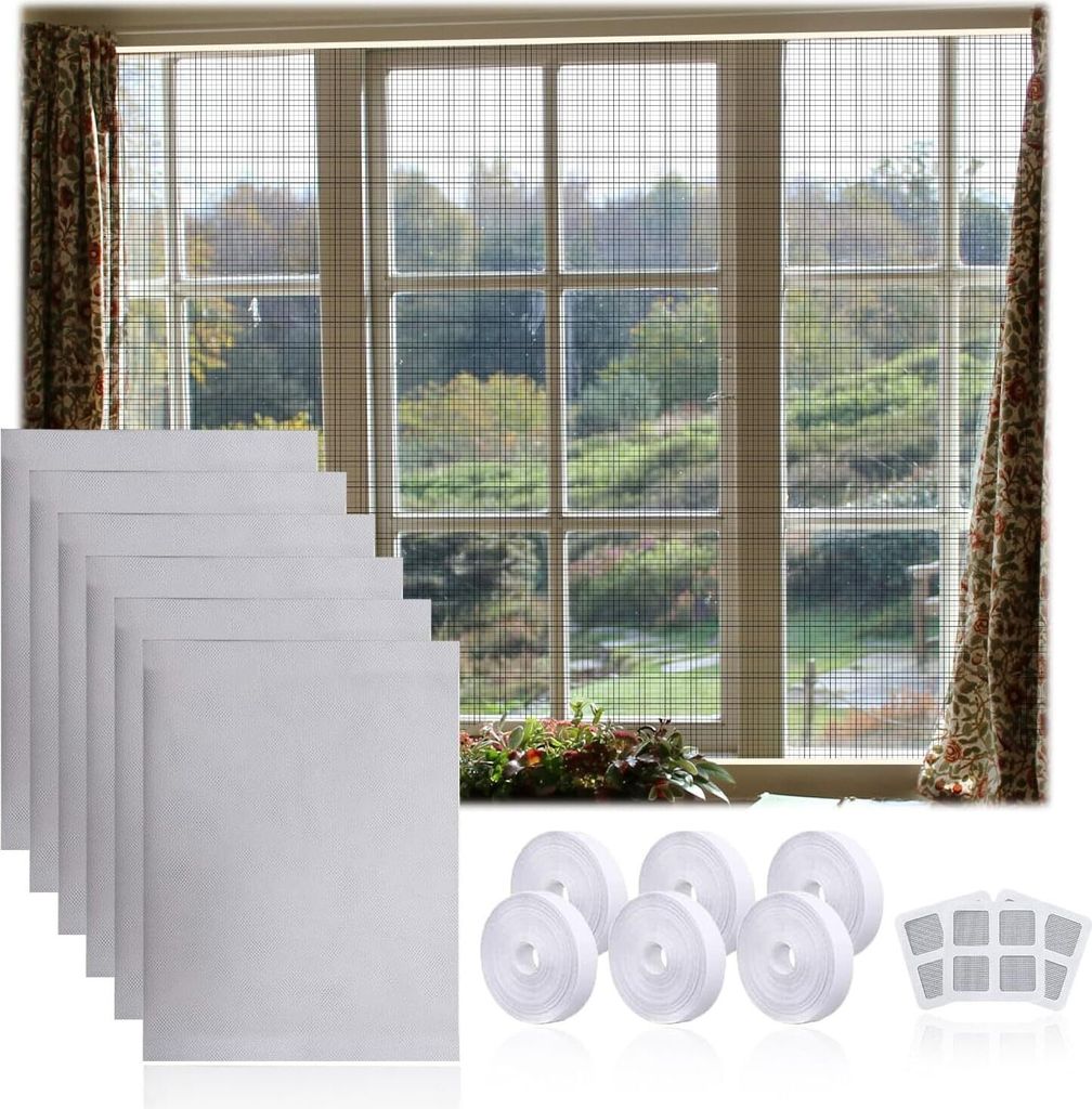 6 Stück Fliegengitter Fenster, 150x130cm Fliegennetz Produktbild 