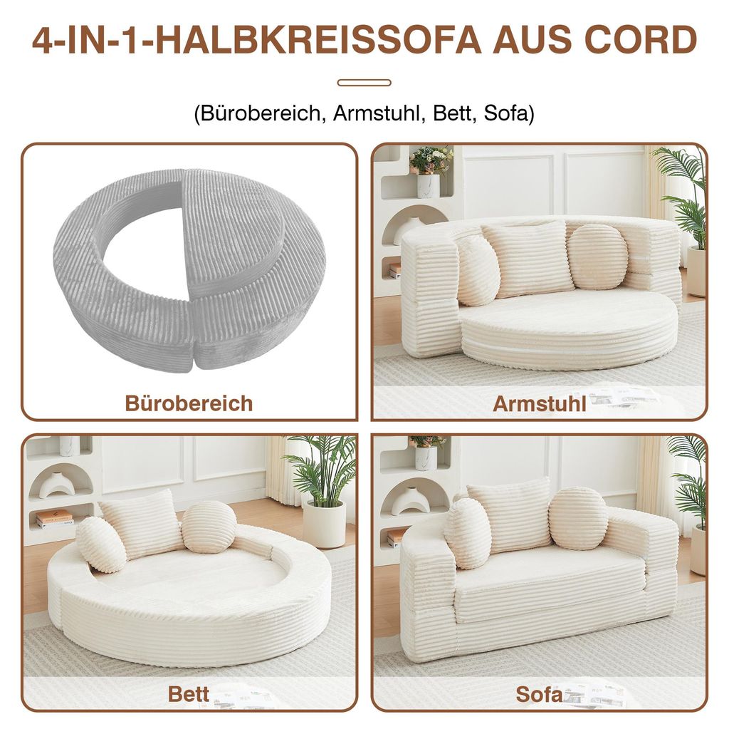 4-in-1-Schlafsofa, halbrundes Sofa/rundes Tagesbett, 2
