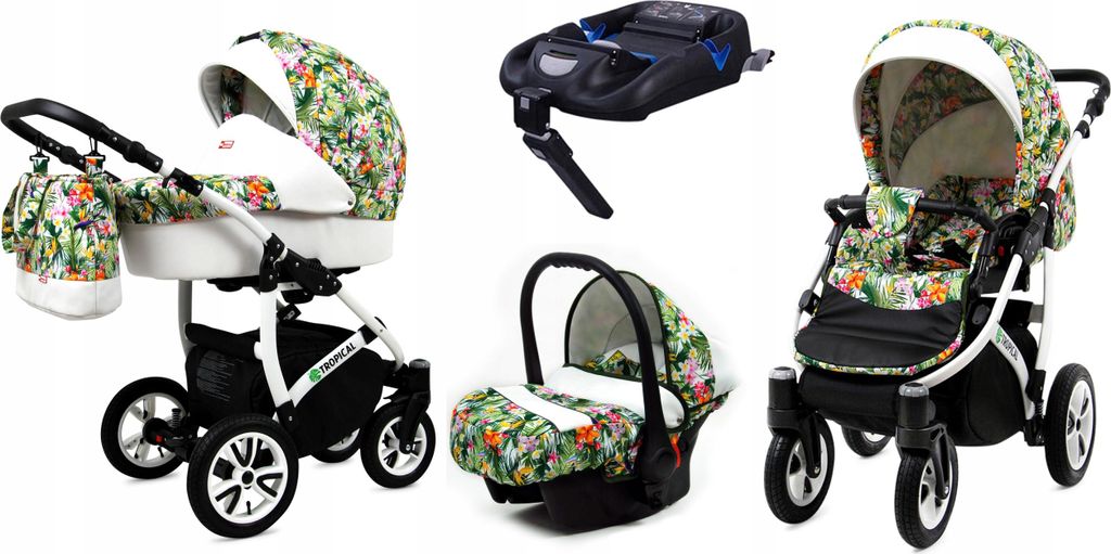 BabyLux Tropical | 4in1 Kinderwagen Set | Tropical Flowers | Kombikinderwagen | Kinderwagenset