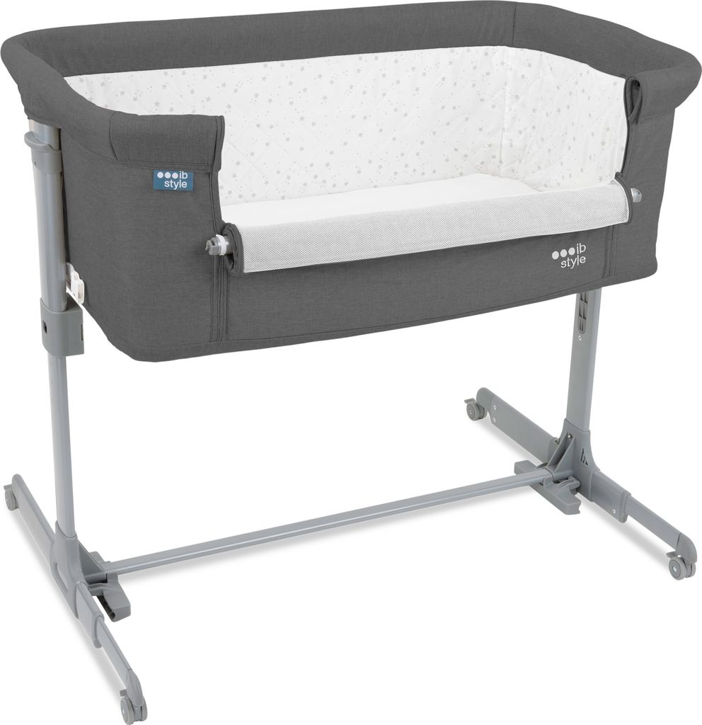 Babybett Kinderbett Beistellbett mit Schaukelfunktion inkl. Matratze Moskitonetz Transporttasche Höhenverstellbar Aluna Dunkelgrau ib style