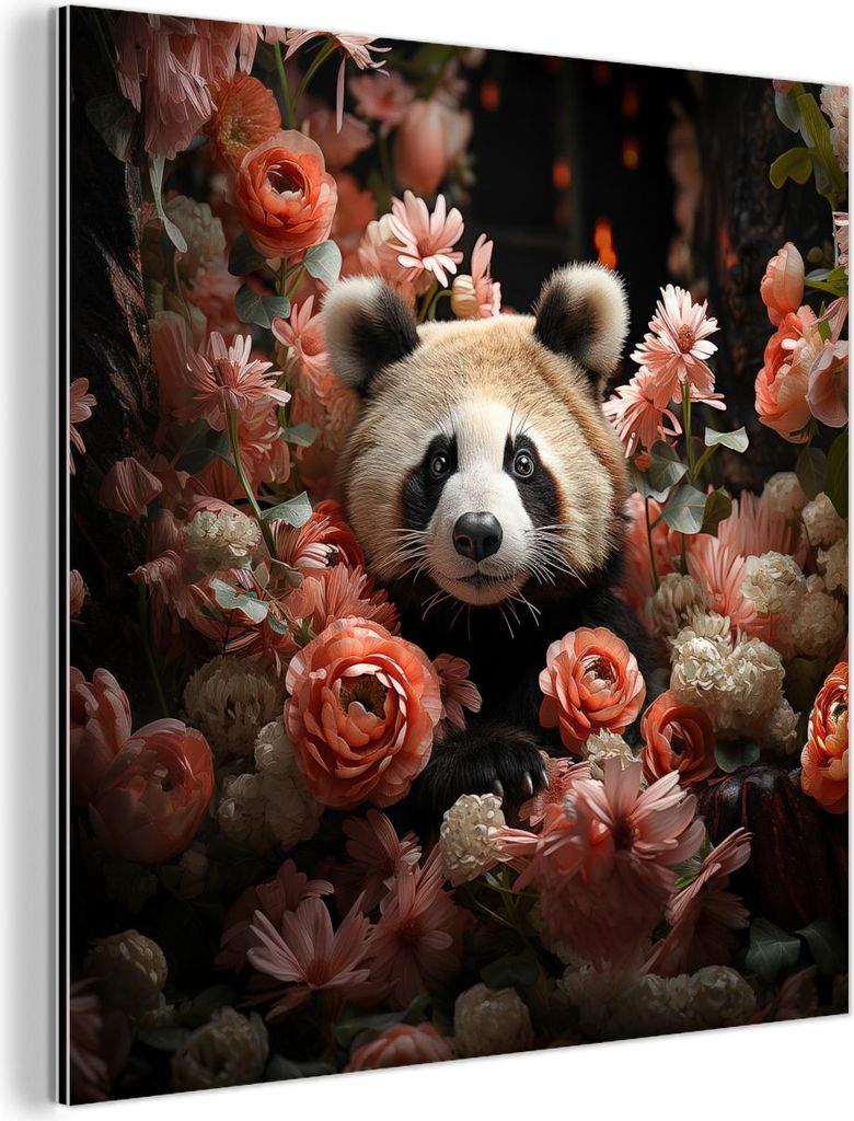 MuchoWow Wanddekoration Metall Metallbild Wandkunst 20x20 cm Panda - Tier - Blumen - Natur - Botanisch MuchoWow Aluminium Gemälde - Alu Dibond Bilder