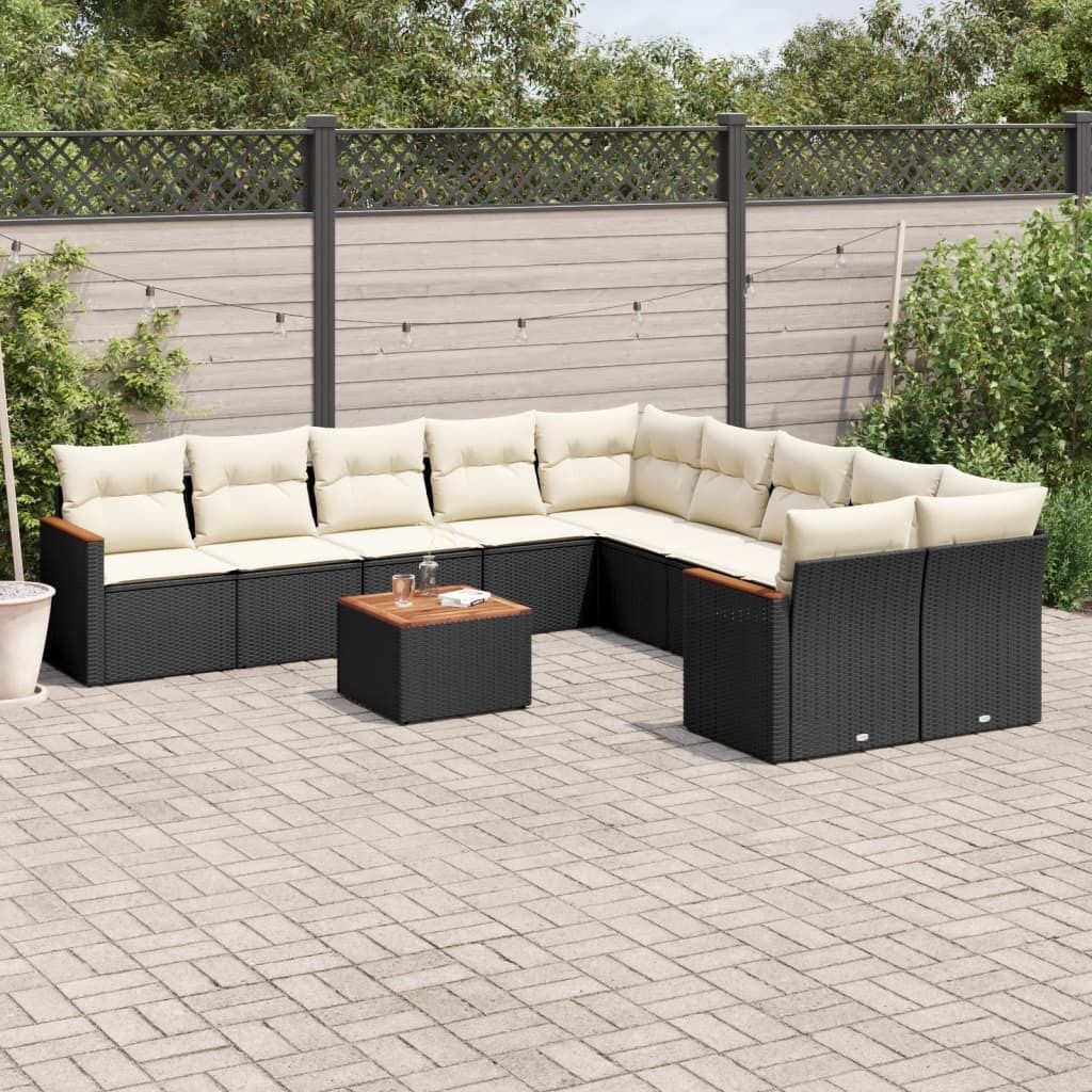 Maison Exclusive - 11-tlg. Garten-Sofagarnitur mit Kissen Schwarz Poly Rattan
