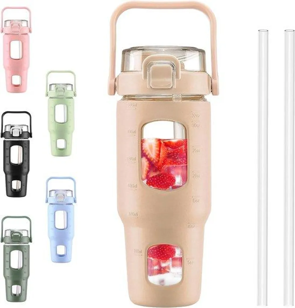 Zeitmacher Grande bouteille d'eau en verre 1,9L avec housse silicone