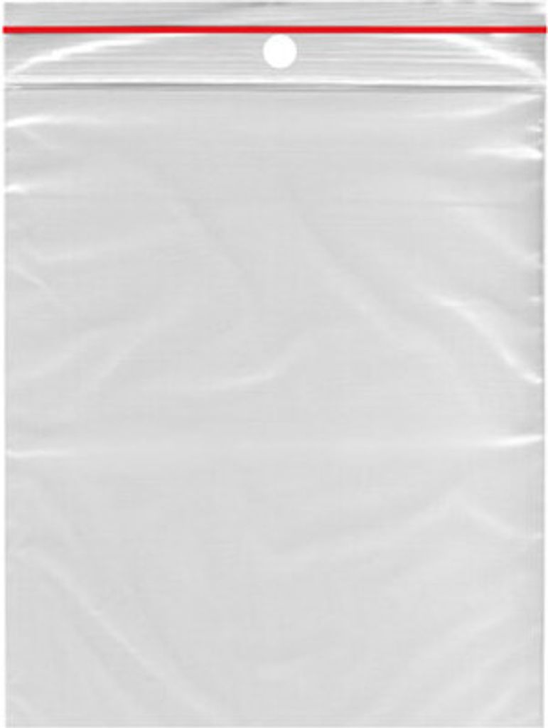 5000x Druckverschlussbeutel 80 x 180 mm mit Rundlochung Farbstreifen rot